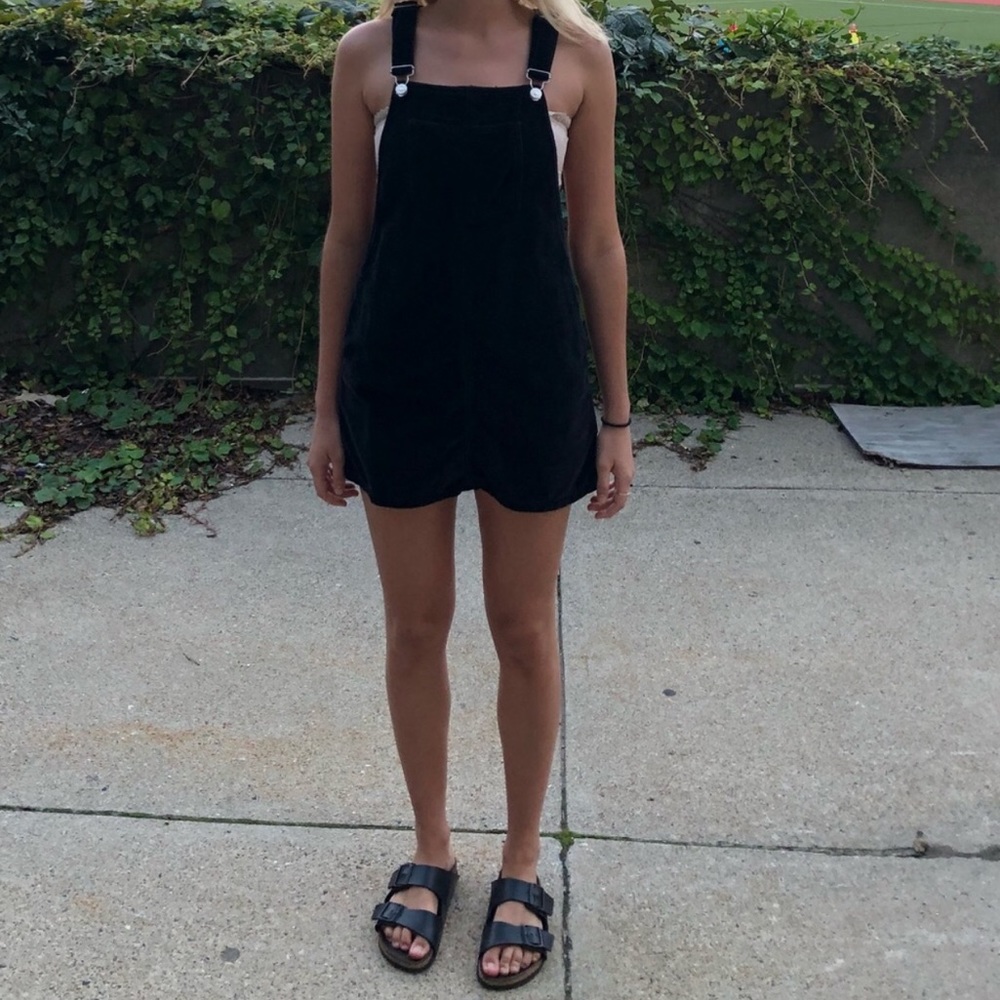 Topshop black velvet overalls dress